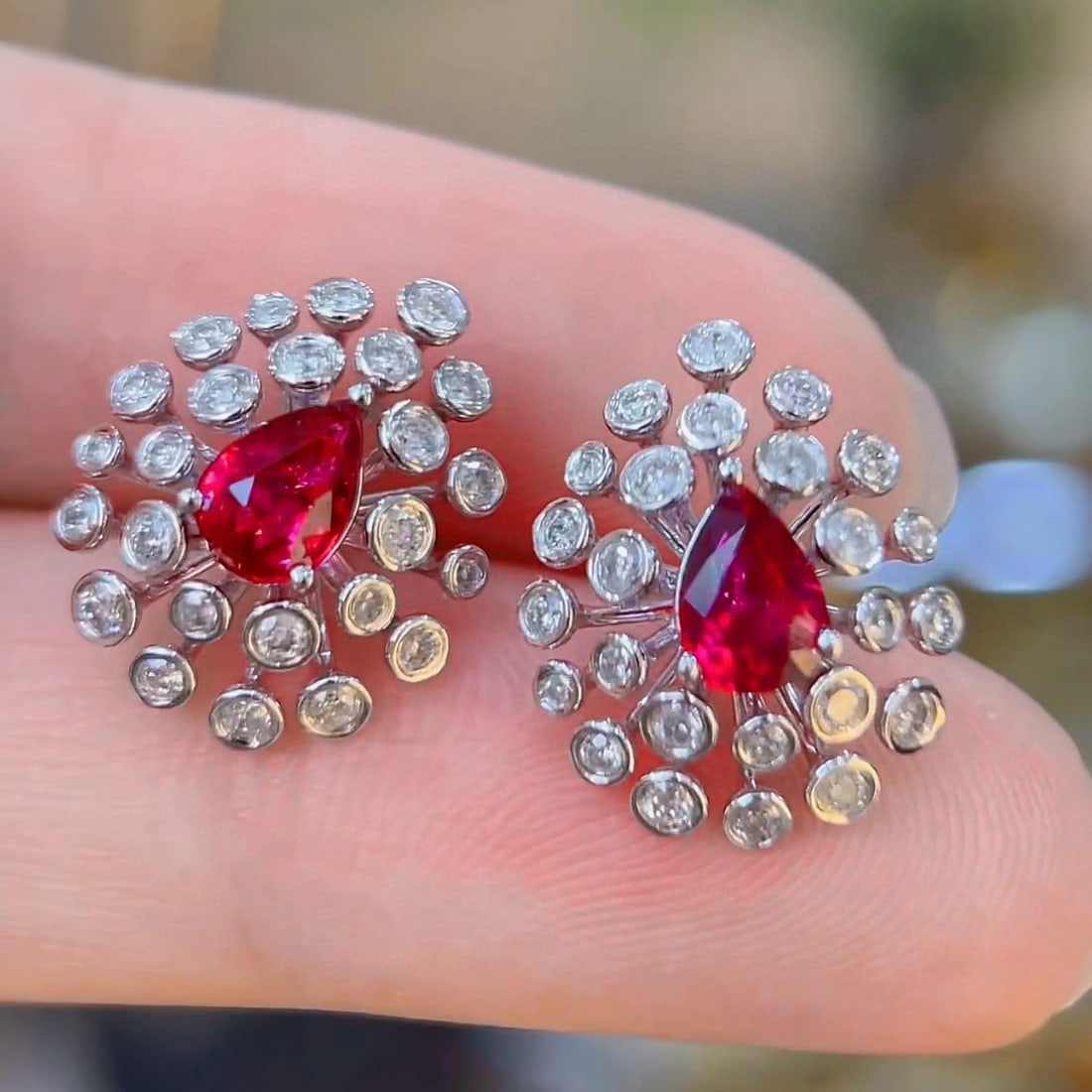 14k Gold 1.08 Ct Natural Ruby & Diamond Earrings - 4