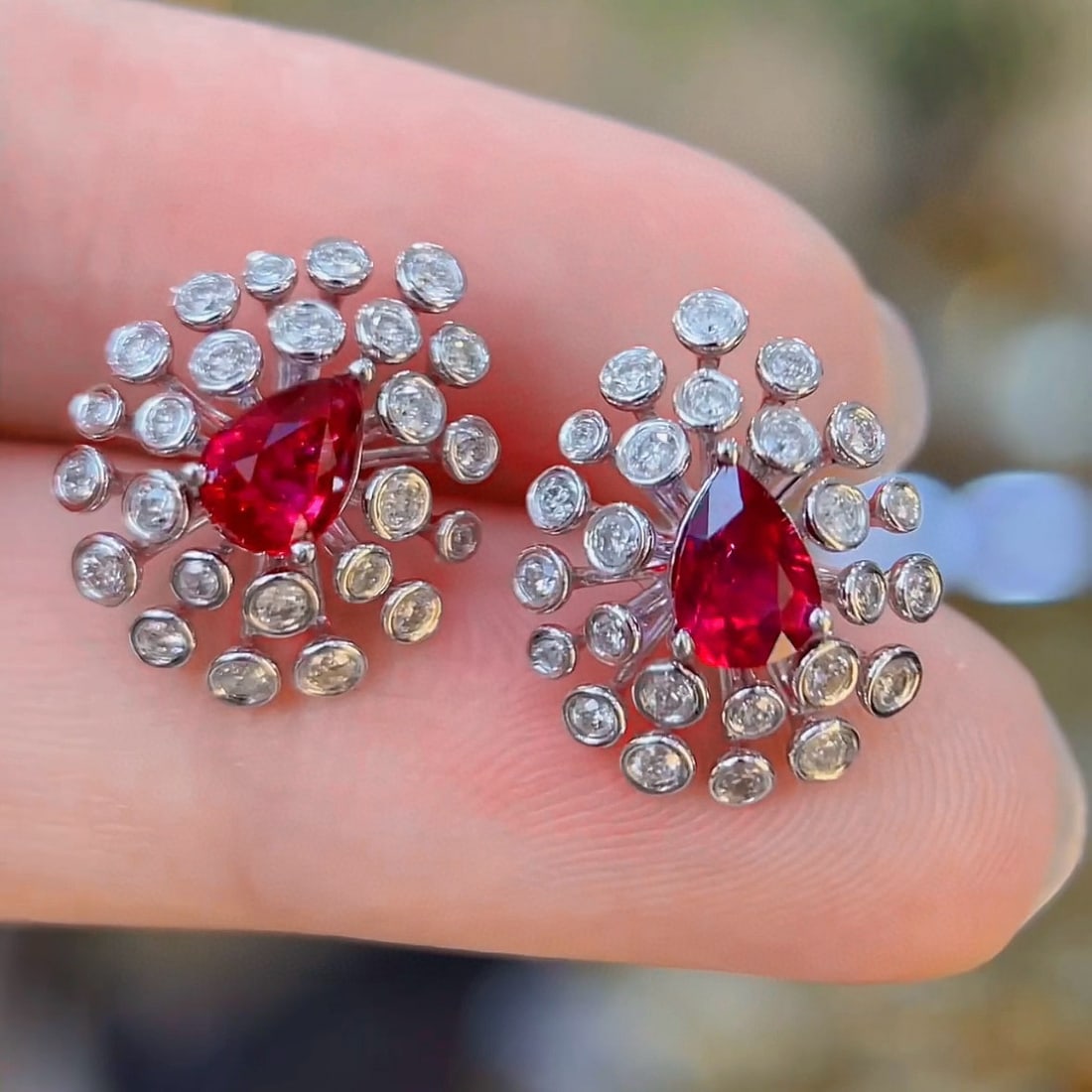 14k Gold 1.08 Ct Natural Ruby & Diamond Earrings - 5