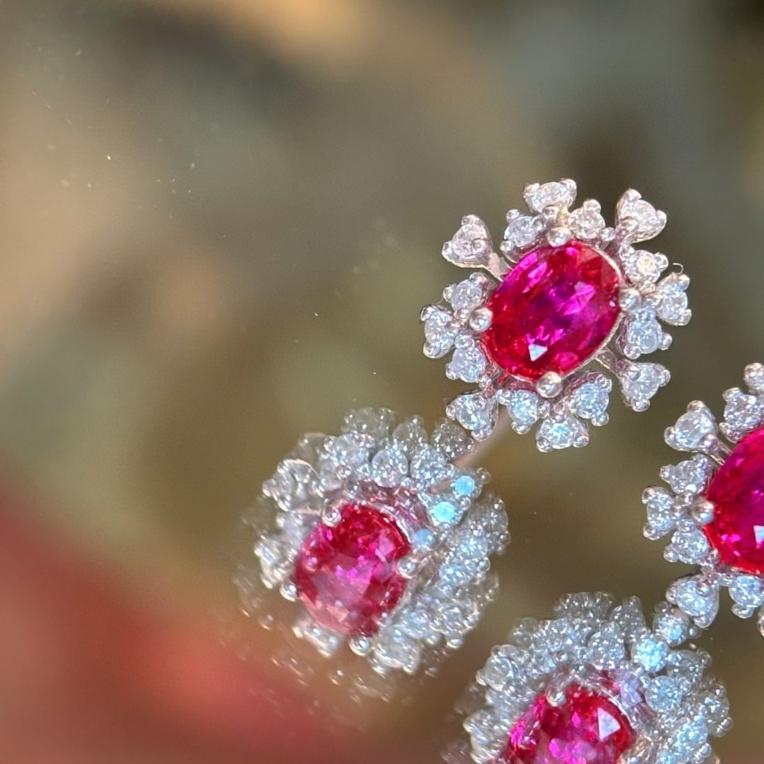 14k Gold 0.6 Ct Natural Ruby & Diamond Earrings - 2