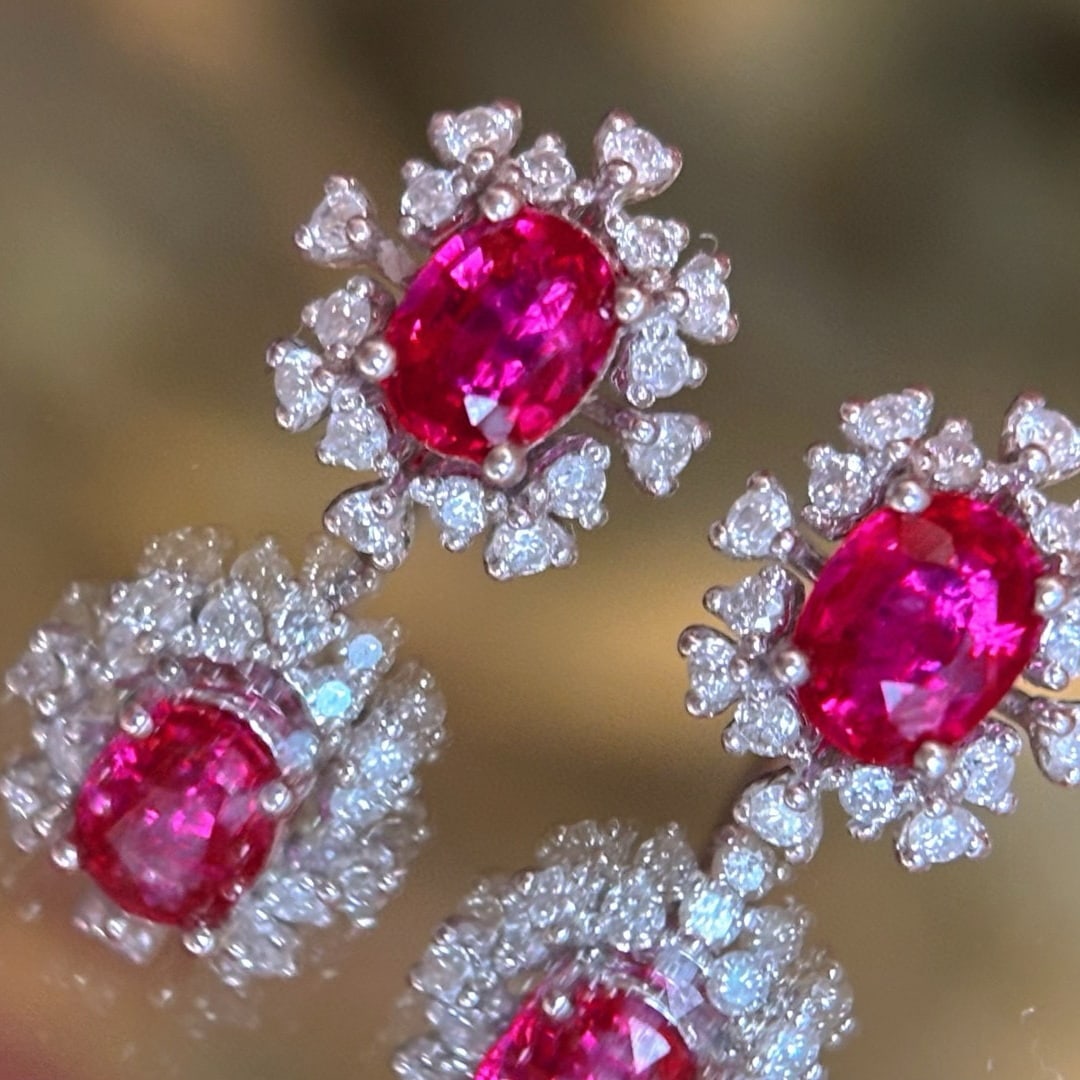 14k Gold 0.6 Ct Natural Ruby & Diamond Earrings - 4