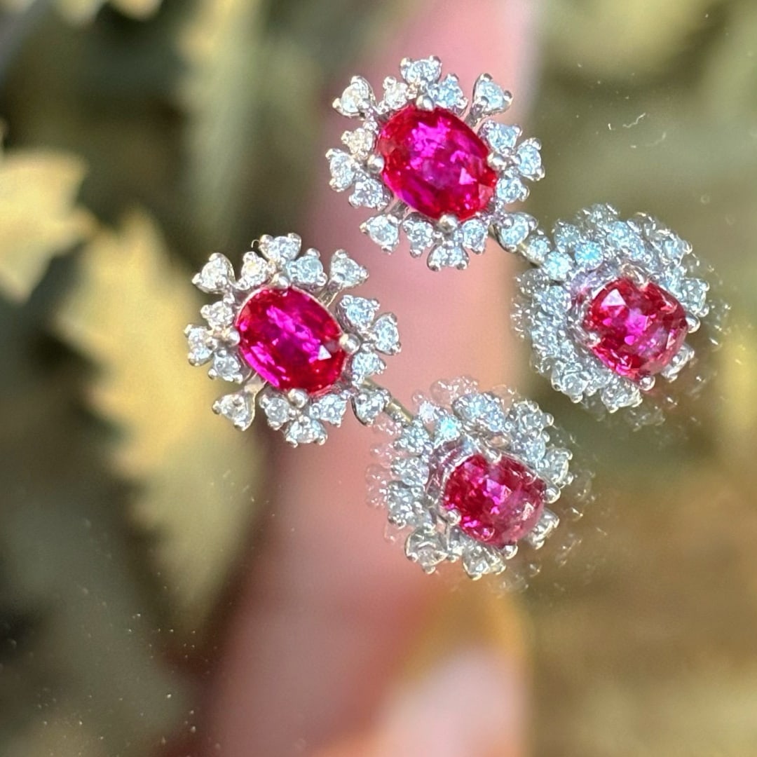 14k Gold 0.6 Ct Natural Ruby & Diamond Earrings - 5