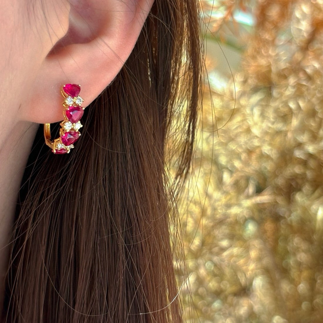 14k Gold 2.6 Ct Natural Ruby & Diamond Earrings - 6