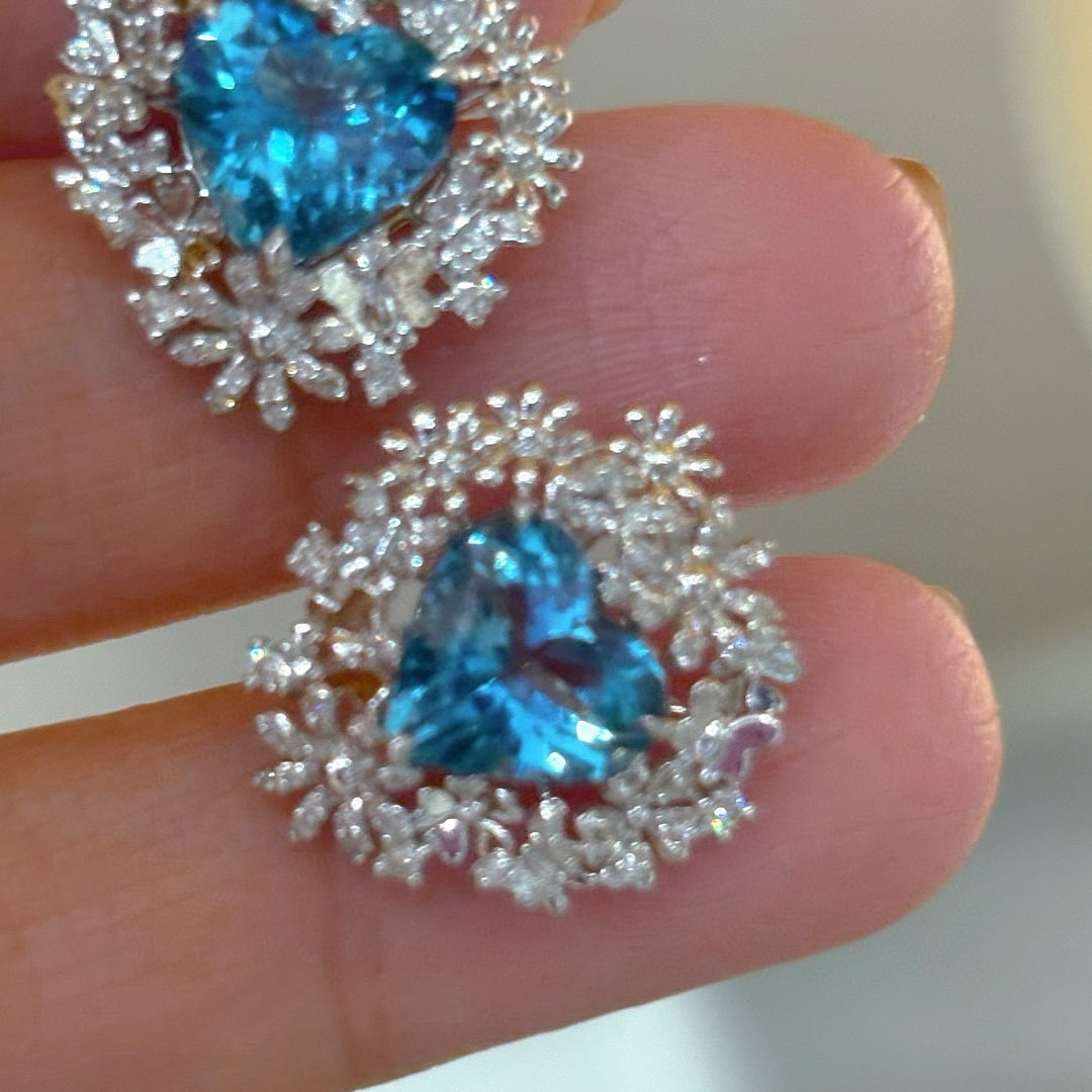 14k Gold 3.31 Ct Natural Aquamarine & Diamond Earrings - 8