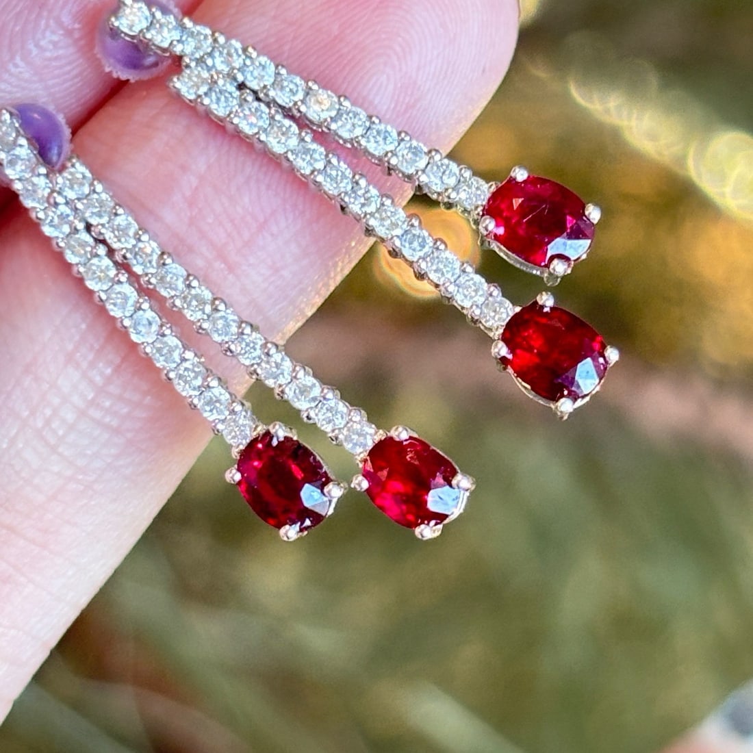 14k Gold 2.5 Ctw Natural Ruby & Diamond Earrings - 3