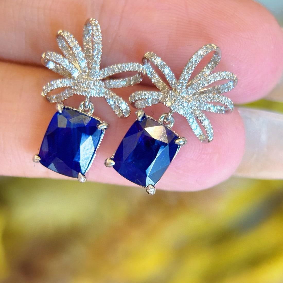 14k Gold 3.56 Ct Natural Sapphire & Diamond Earrings - 5