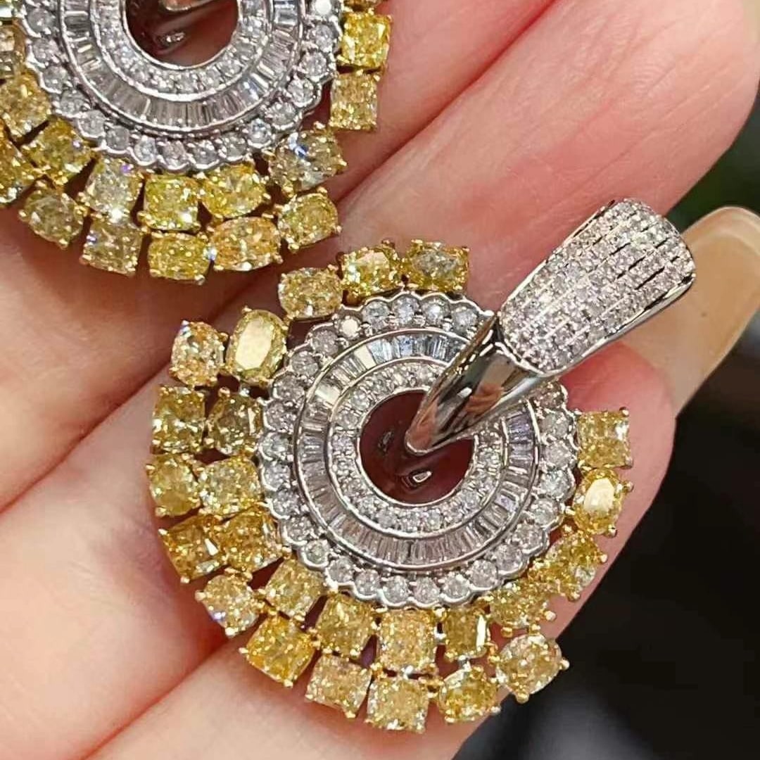 14k Gold 7.25 Ctw Natural Yellow Diamond & Diamond Earrings - 2