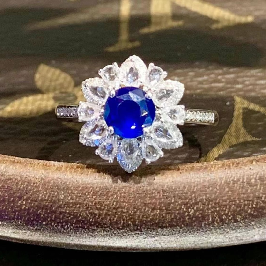 14k Gold 1.2 Ct Natural Sapphire & Diamond & Sapphire Ring - 2