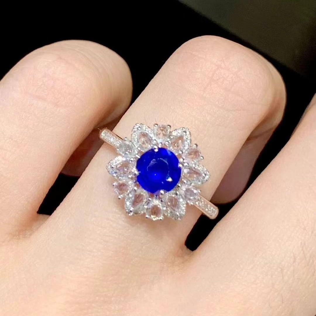 14k Gold 1.2 Ct Natural Sapphire & Diamond & Sapphire Ring - 5