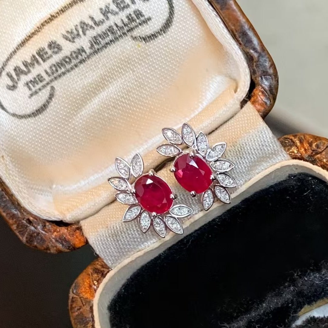 14k Gold 1.01 Ctw Natural Ruby & Diamond Earrings - 4