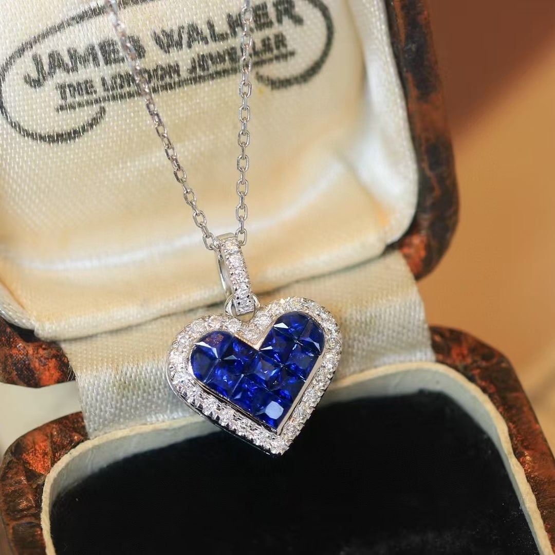 14k Gold 0.97 Ctw Natural Sapphire & Diamond Pendant( Without Chain ) - 2