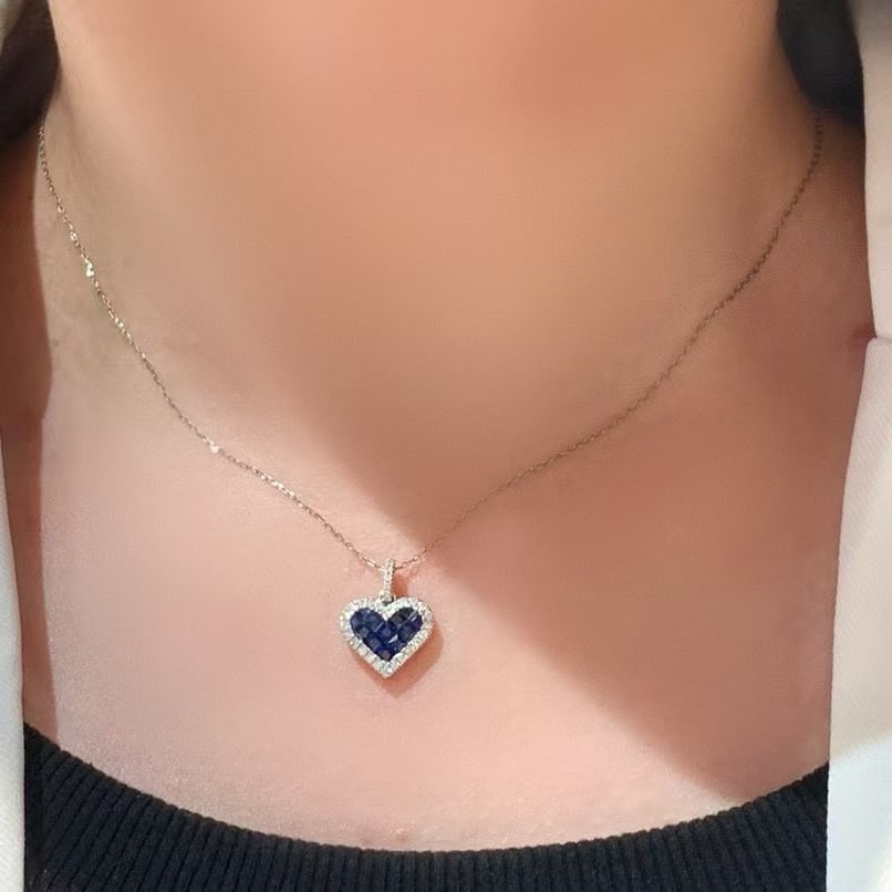 14k Gold 0.97 Ctw Natural Sapphire & Diamond Pendant( Without Chain ) - 5