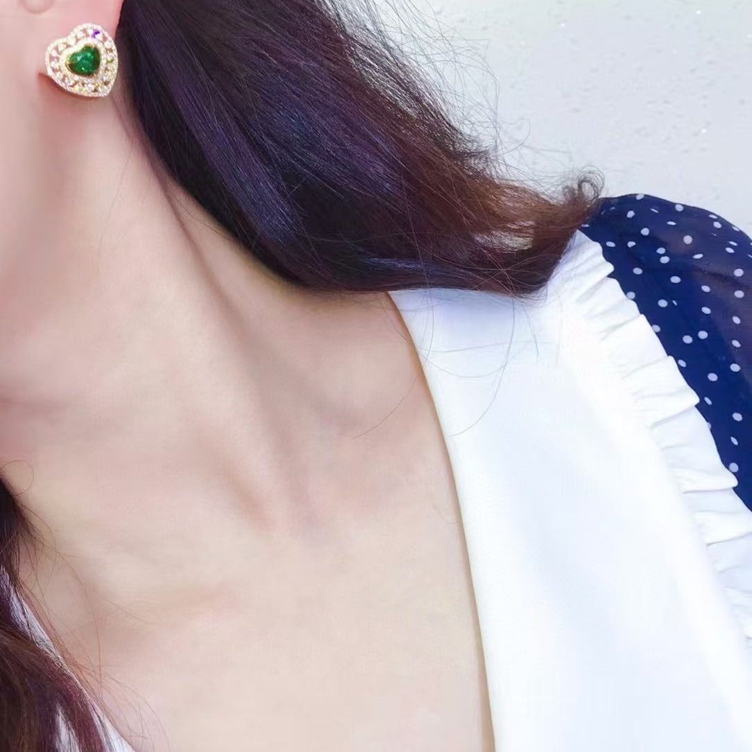 14k Gold 3.49 Ctw Vivid Green Natural Tsavorite & Diamond Earrings - 4