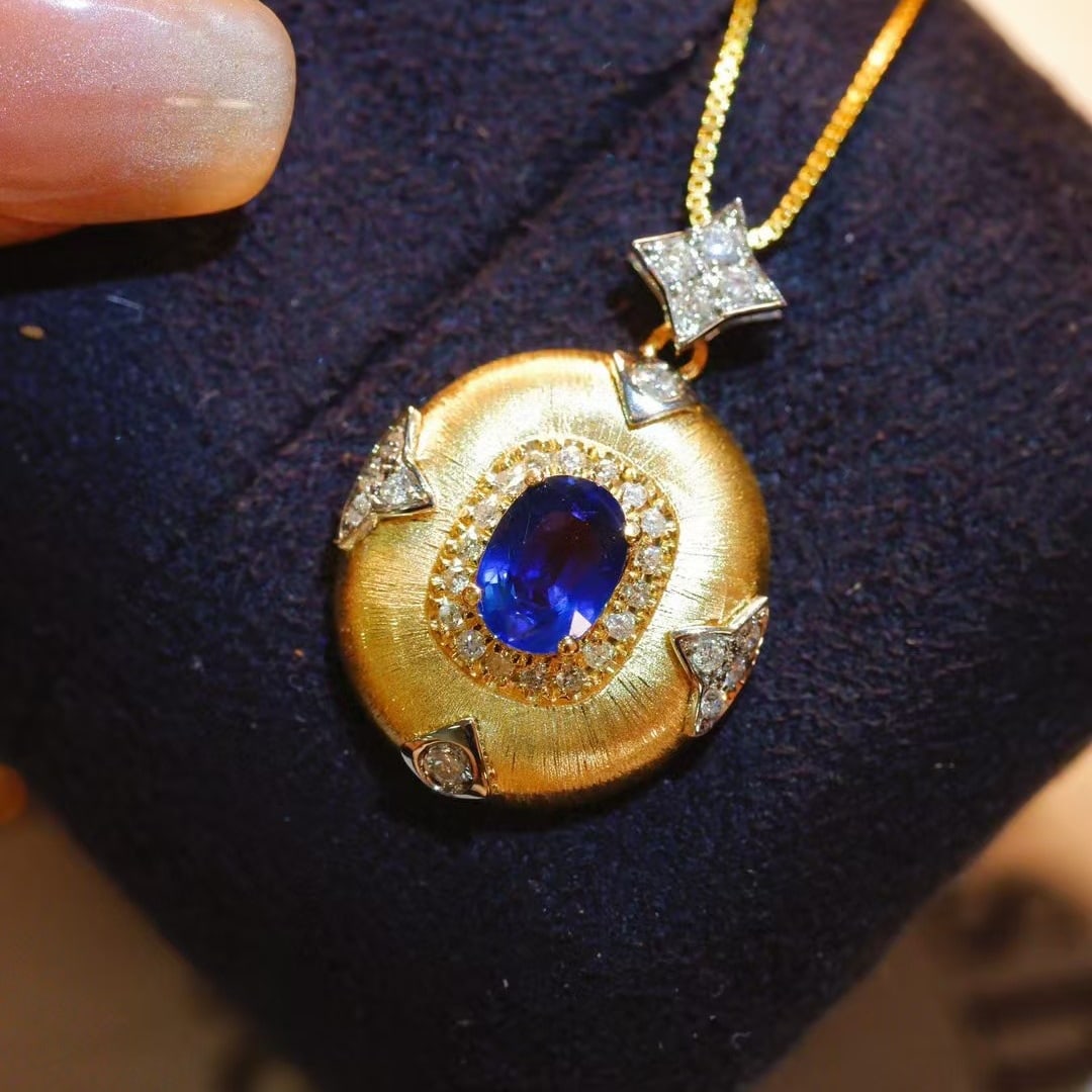 14k Gold 1.30 Ctw Natural Sapphire & Diamond Pendant( Without Chain ) - 2