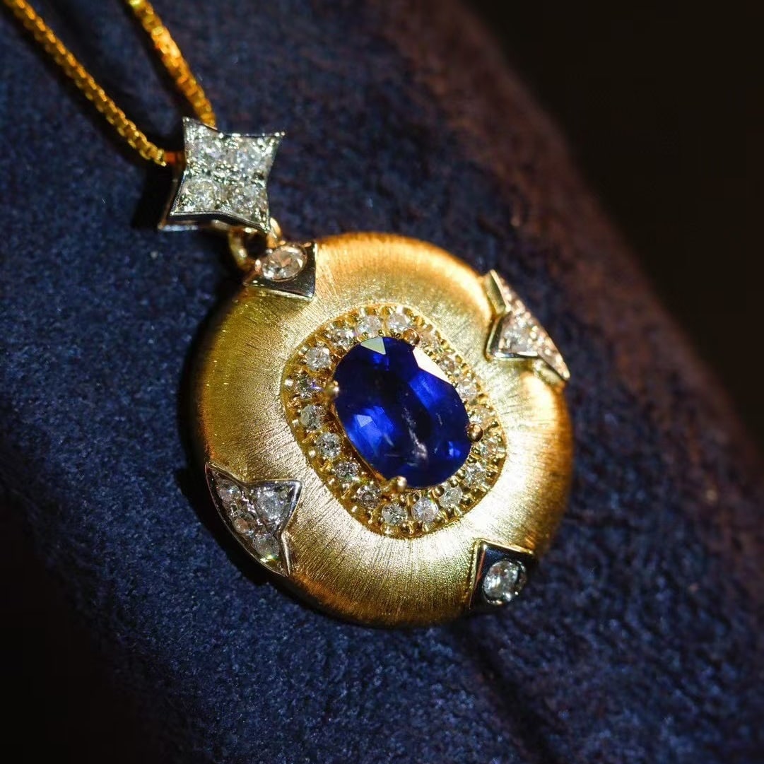 14k Gold 1.30 Ctw Natural Sapphire & Diamond Pendant( Without Chain ) - 4