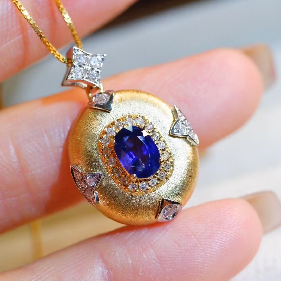 14k Gold 1.30 Ctw Natural Sapphire & Diamond Pendant( Without Chain ) - 5