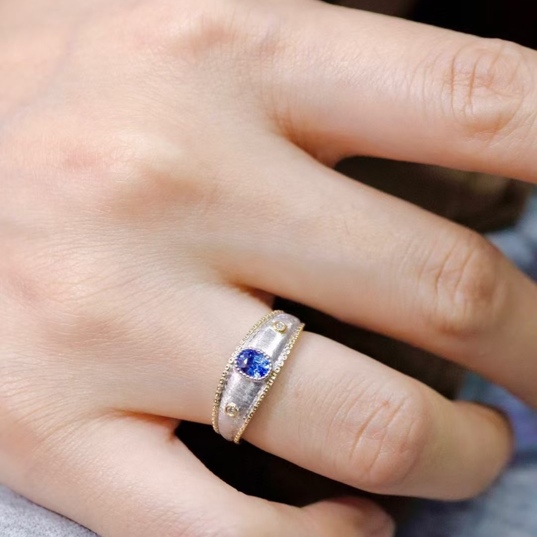 14k Gold 0.47 Ctw Natural Sapphire & Diamond Ring - 2