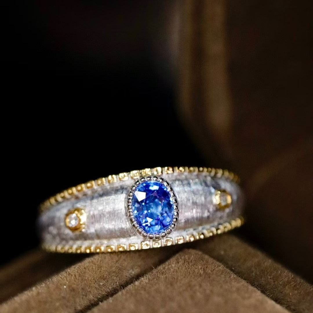 14k Gold 0.47 Ctw Natural Sapphire & Diamond Ring - 3
