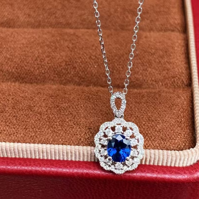 14k Gold 0.82 Ctw Natural Sapphire & Diamond Pendant( Without Chain ) - 4