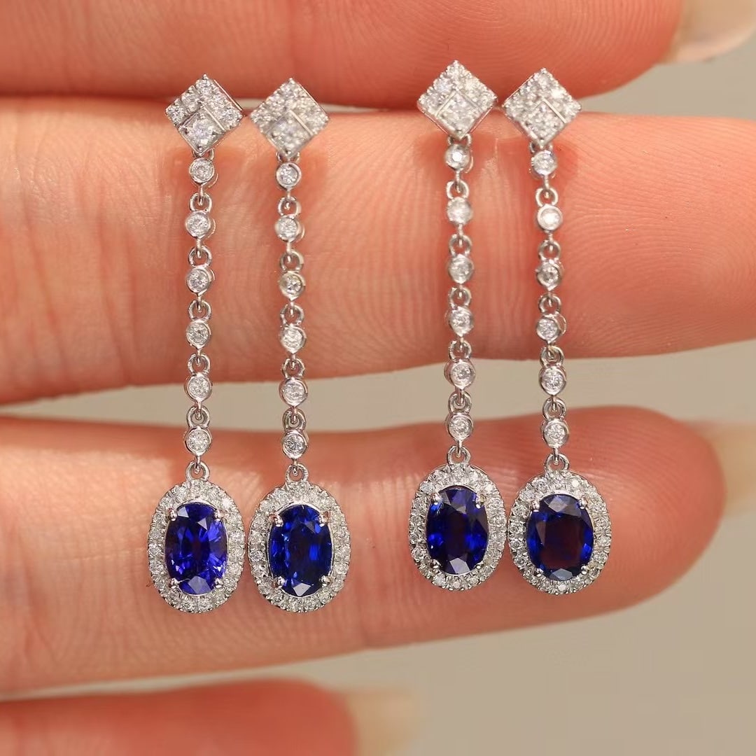 14k Gold 1.53 Ctw Natural Sapphire & Diamond Earrings - 4