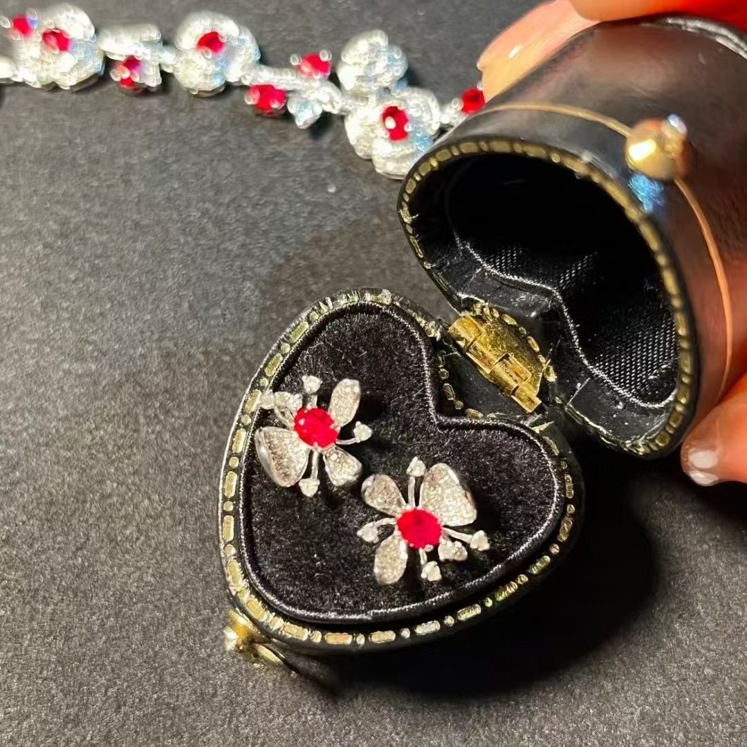 14k Gold 0.4 Ct Vivid Red Natural Ruby & Diamond Earrings - 4