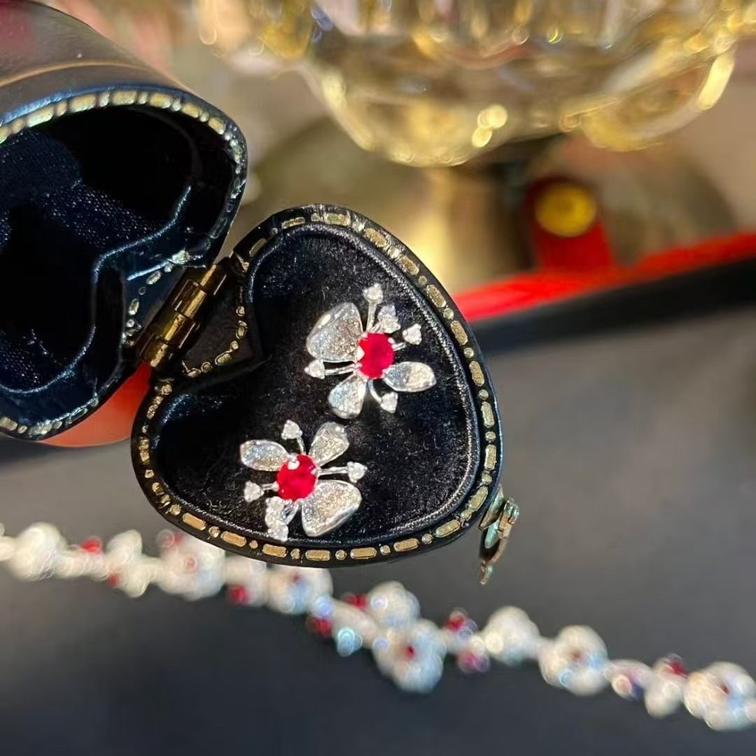 14k Gold 0.4 Ct Vivid Red Natural Ruby & Diamond Earrings - 5