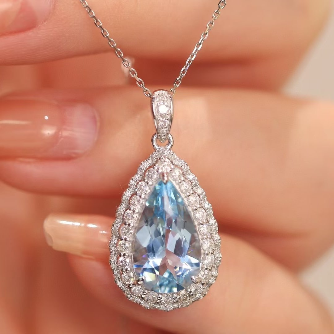 14k Gold 3.41 Ctw Natural Aquamarine & Diamond Pendant( Without Chain ) - 5