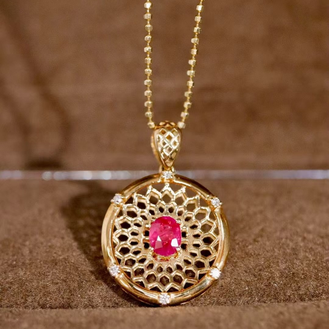 14k Gold 0.37 Ctw Natural Ruby & Diamond Pendant( Without Chain ): Ref:230945219 // gold content:14k gold // main gemstone:ruby // shape:oval // carat weight:0. 34ct // color:red // treatment:natural // // adjacent gemstone 2 : diamond // shape:round // carat