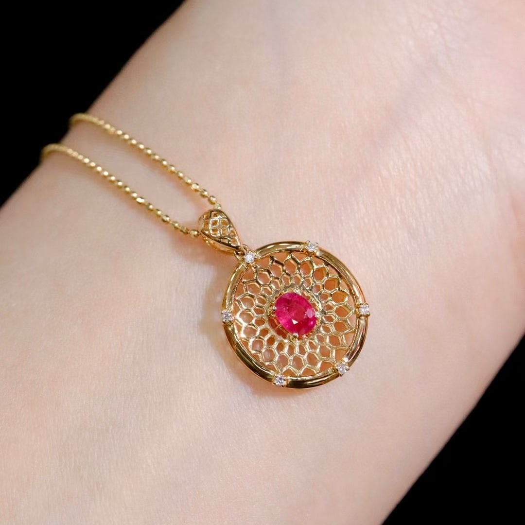 14k Gold 0.37 Ctw Natural Ruby & Diamond Pendant( Without Chain ) - 3