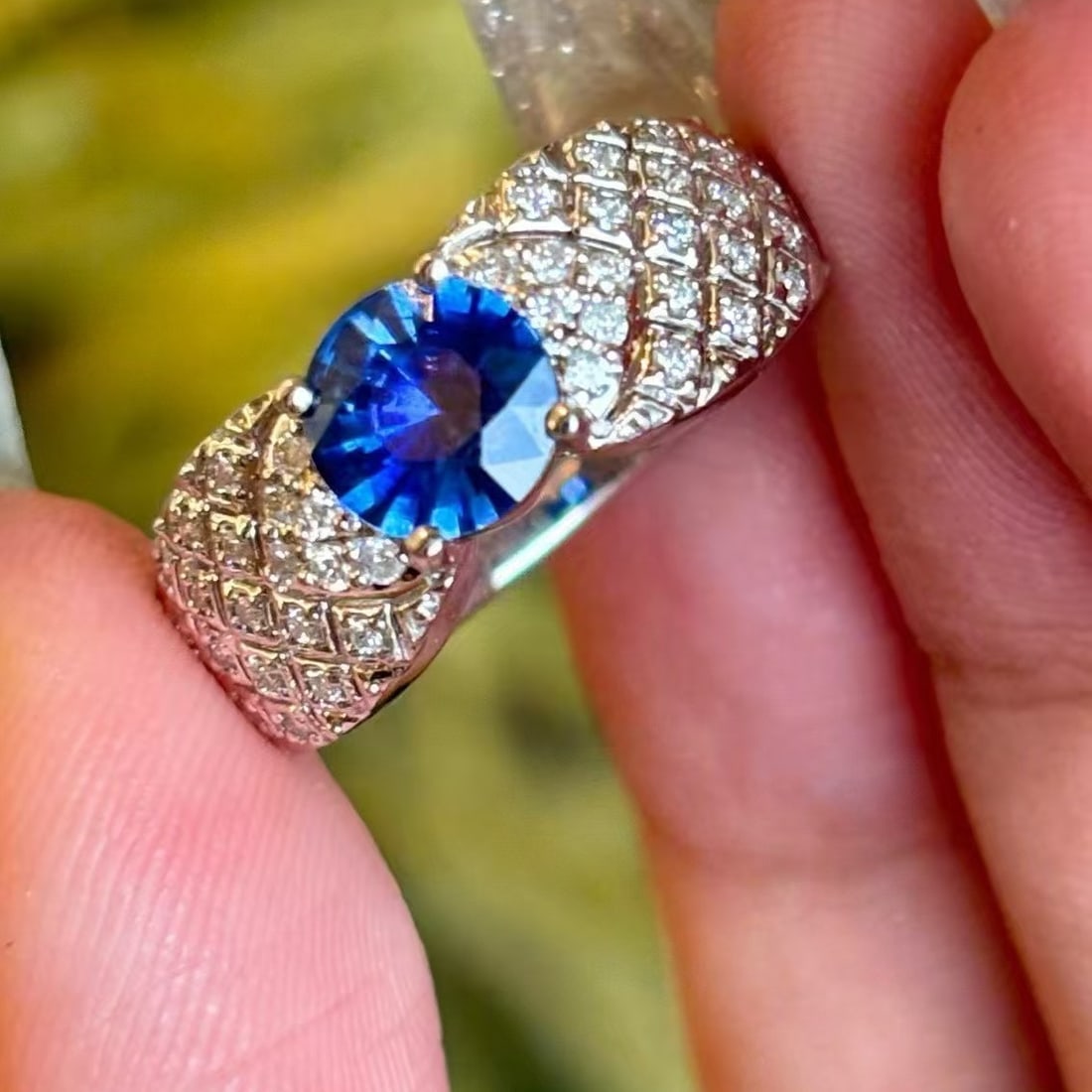 14k Gold 0.95 Ct Natural Sapphire & Diamond Ring - 5