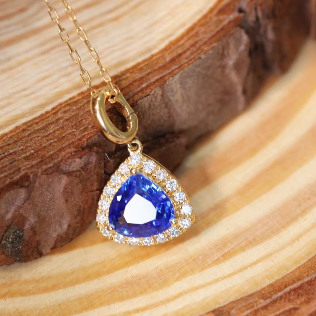 14k Gold 1.14 Ct Natural Sapphire & Diamond Pendant( Without Chain ) - 2