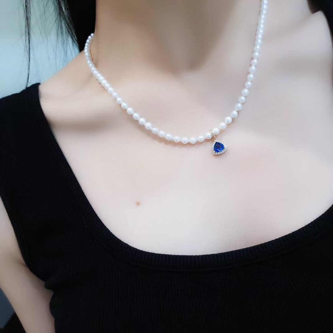 14k Gold 1.14 Ct Natural Sapphire & Diamond Pendant( Without Chain ) - 3