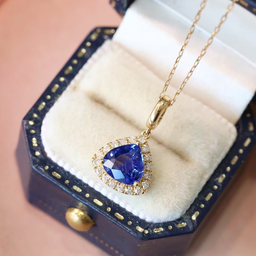 14k Gold 1.14 Ct Natural Sapphire & Diamond Pendant( Without Chain ) - 4