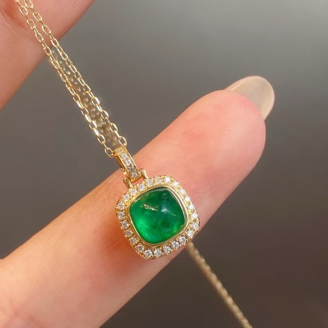 14k Gold 1.48 Ctw Natural Emerald & Diamond Pendant( Without Chain ) - 2