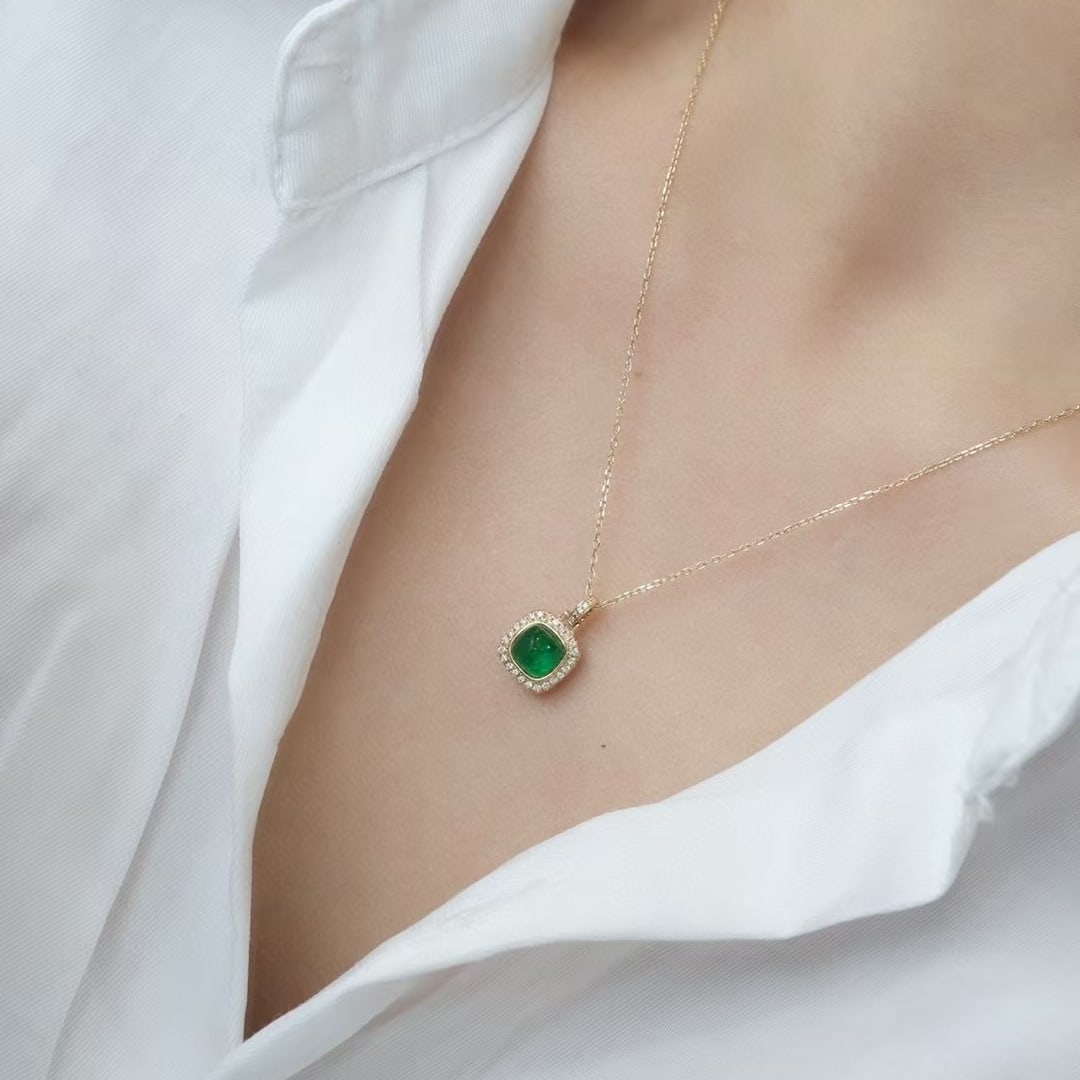 14k Gold 1.48 Ctw Natural Emerald & Diamond Pendant( Without Chain ) - 4