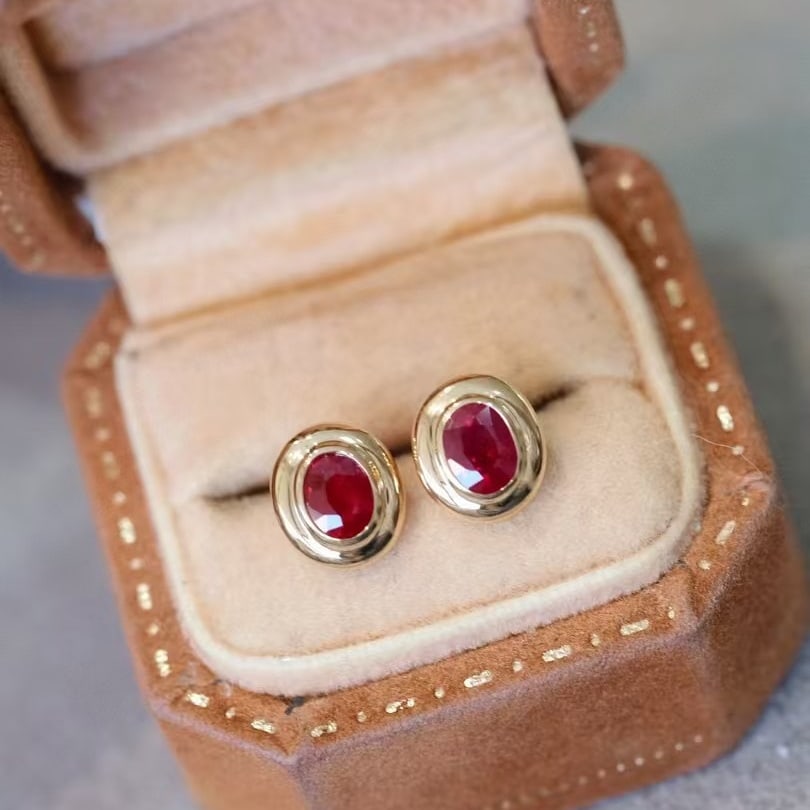 14k Gold 0.6 Ct Natural Ruby Earrings - 3
