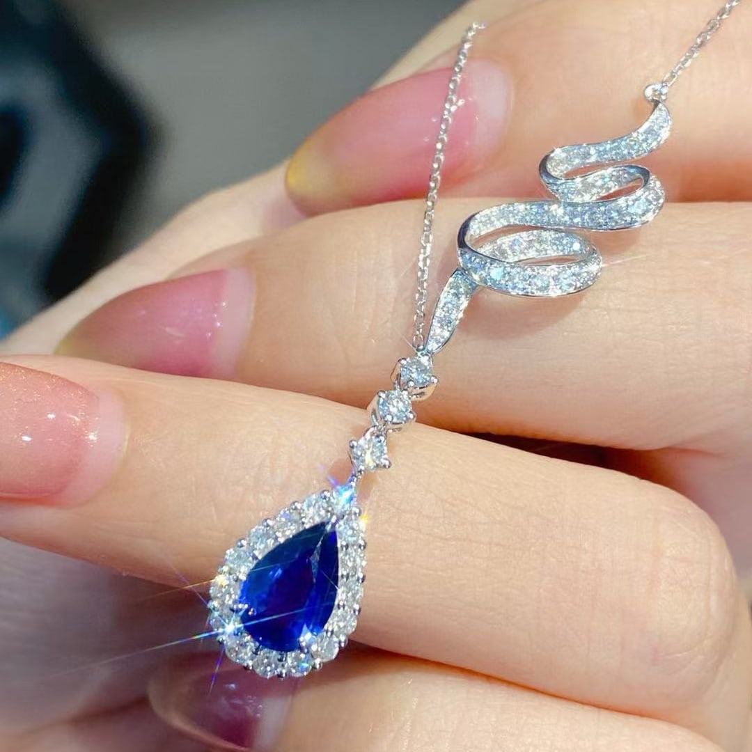 14k Gold 1.89 Ctw Natural Sapphire & Diamond Necklace - 2