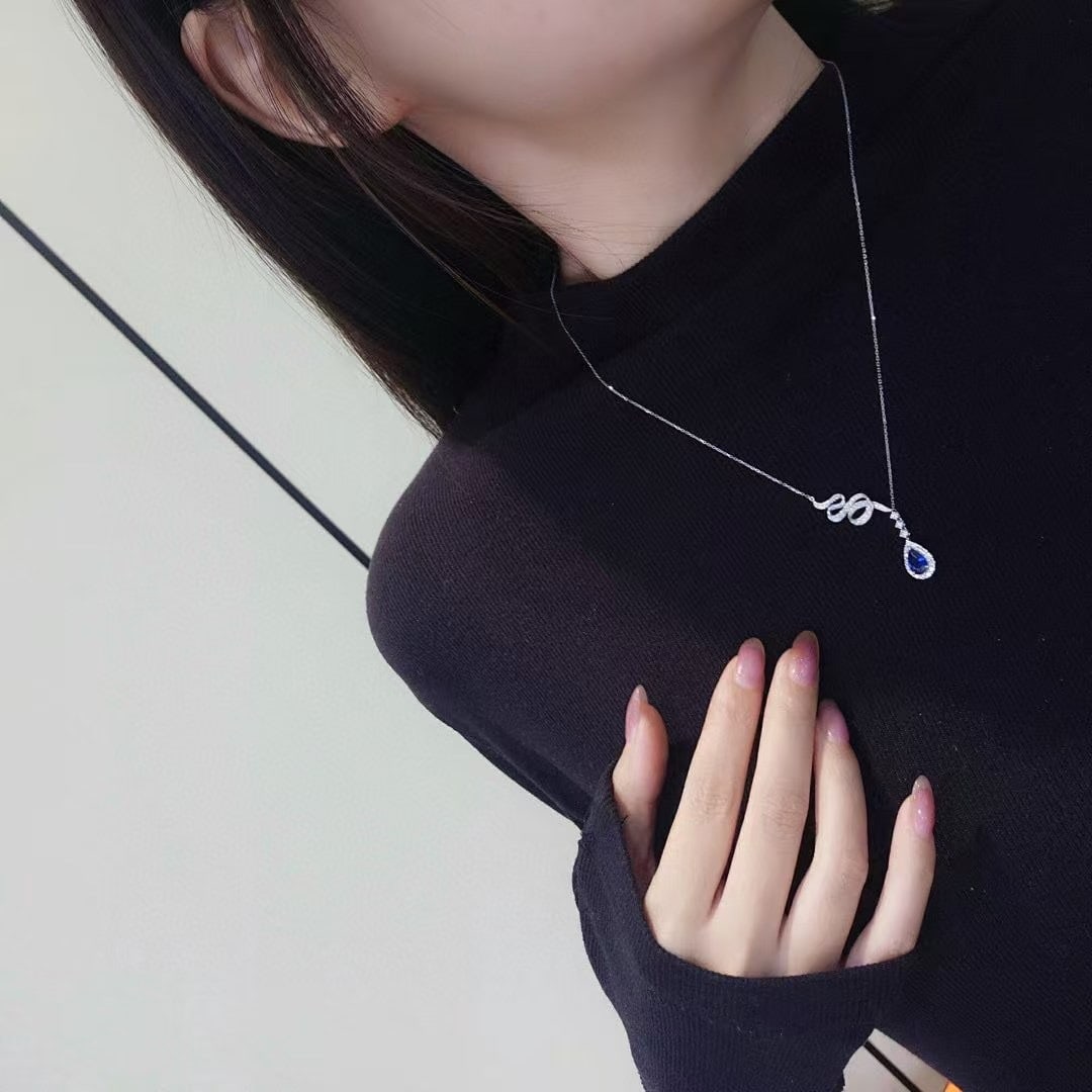 14k Gold 1.89 Ctw Natural Sapphire & Diamond Necklace - 3