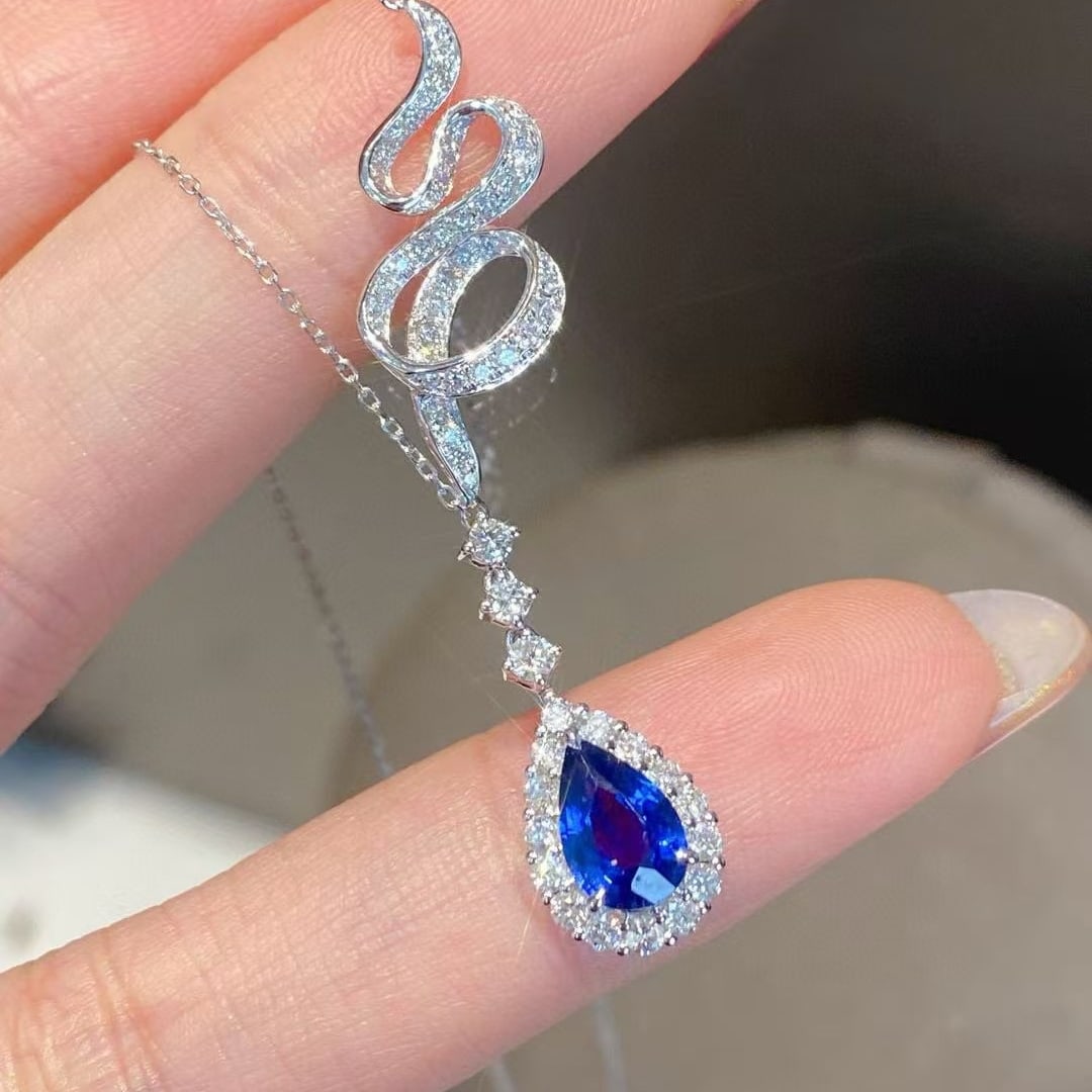 14k Gold 1.89 Ctw Natural Sapphire & Diamond Necklace - 4