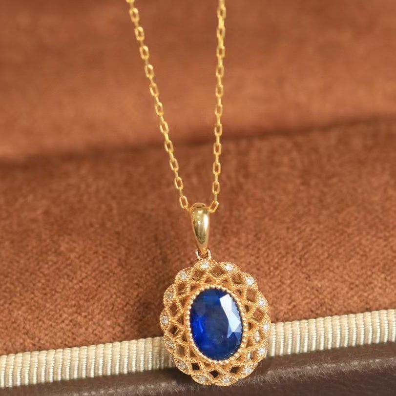 14k Gold 1.35 Ctw Natural Sapphire & Diamond Pendant( Without Chain ) - 2