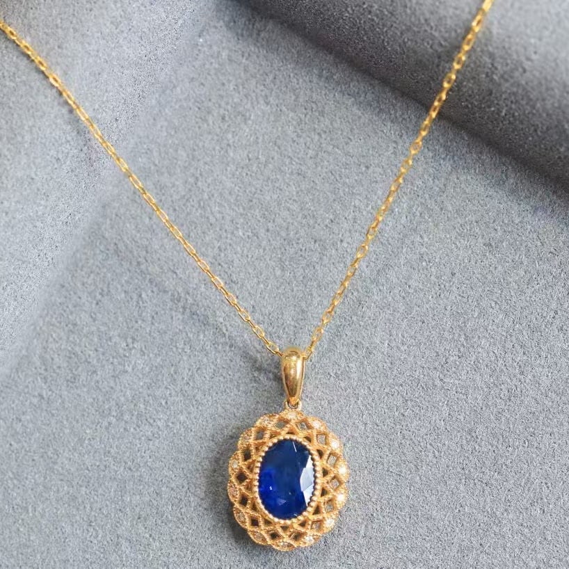 14k Gold 1.35 Ctw Natural Sapphire & Diamond Pendant( Without Chain ) - 5