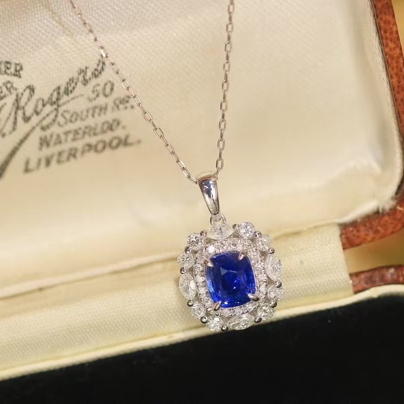 14k Gold 1.43 Ctw Natural Sapphire & Diamond Pendant( Without Chain ) - 2