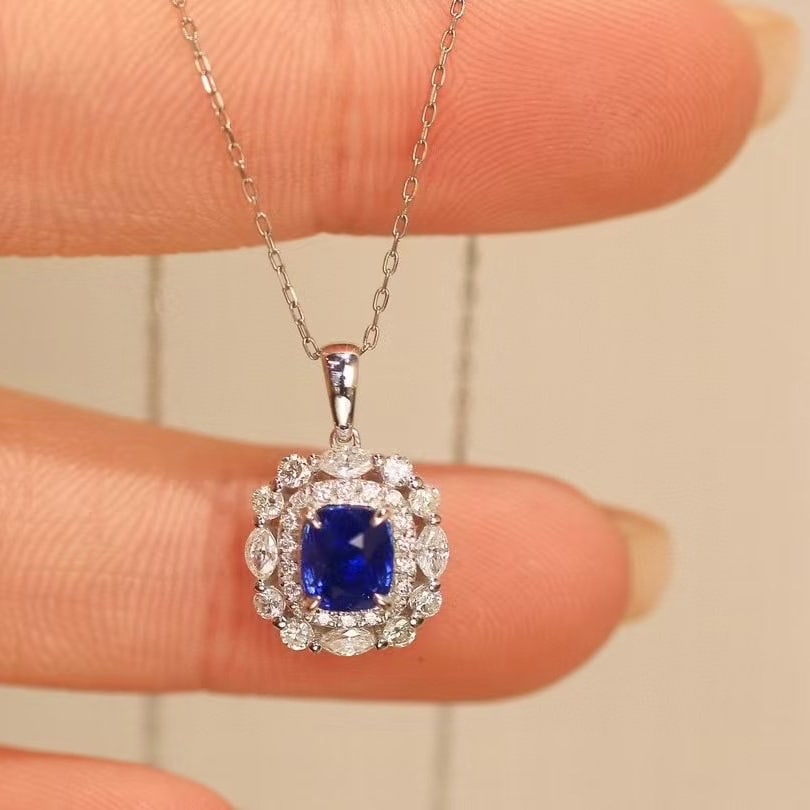 14k Gold 1.43 Ctw Natural Sapphire & Diamond Pendant( Without Chain ) - 3