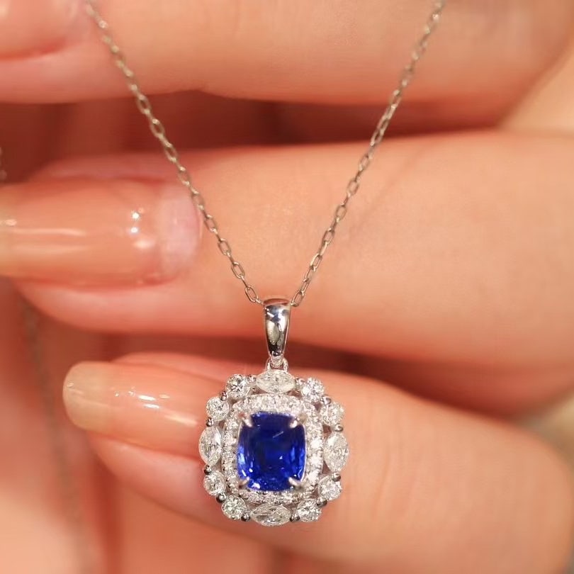 14k Gold 1.43 Ctw Natural Sapphire & Diamond Pendant( Without Chain ) - 4