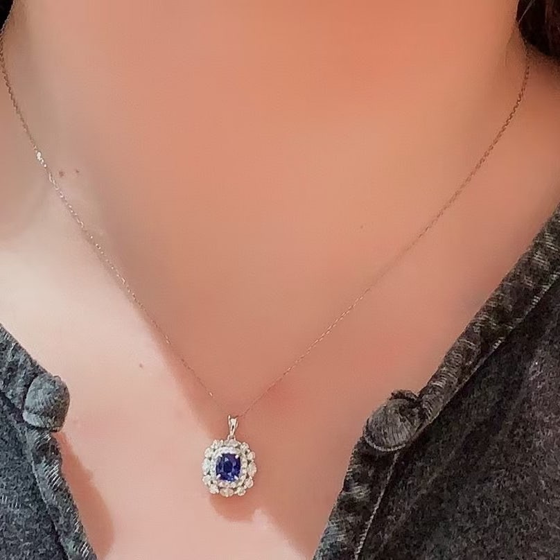 14k Gold 1.43 Ctw Natural Sapphire & Diamond Pendant( Without Chain ) - 5