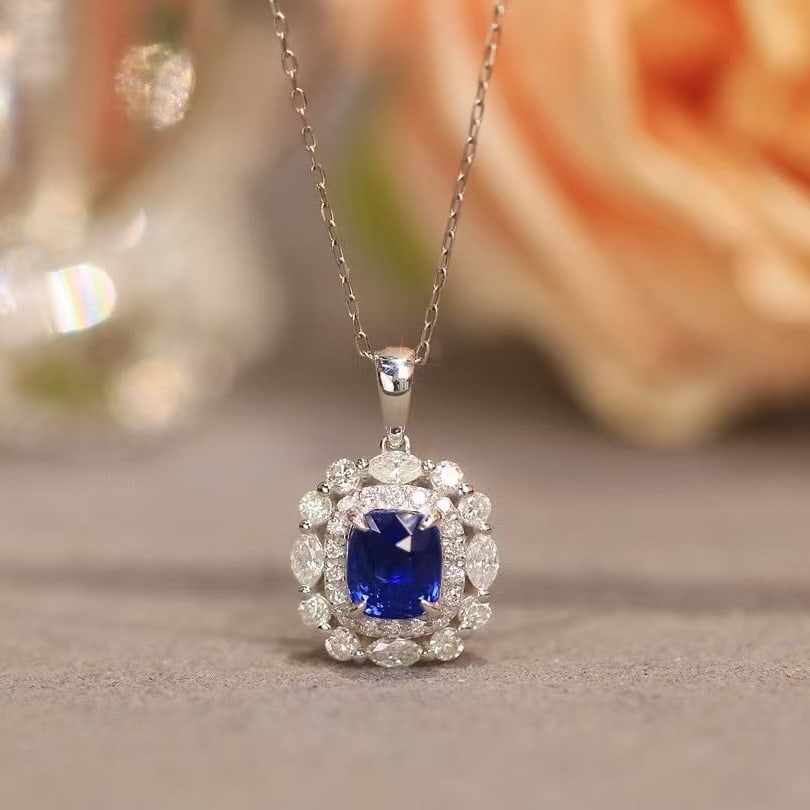 14k Gold 1.43 Ctw Natural Sapphire & Diamond Pendant( Without Chain ) - 6