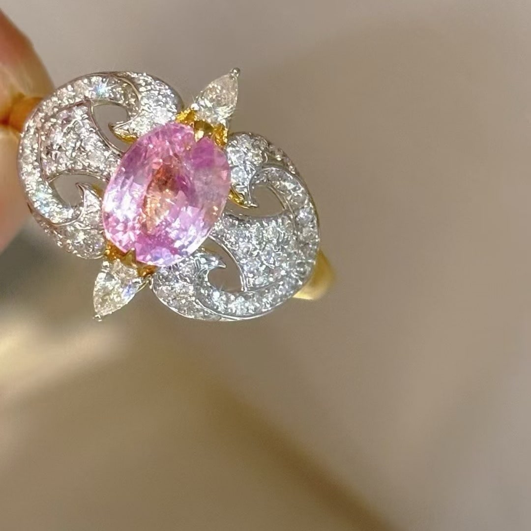 14k Gold 1.93 Ctw Natural Padparadscha Sapphire & Diamond Ring - 3