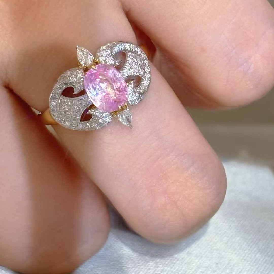 14k Gold 1.93 Ctw Natural Padparadscha Sapphire & Diamond Ring - 4