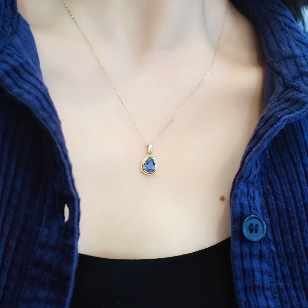 14k Gold 1.4 Ct Natural Sapphire Pendant( Without Chain ) - 2