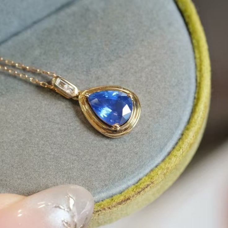 14k Gold 1.4 Ct Natural Sapphire Pendant( Without Chain ) - 3