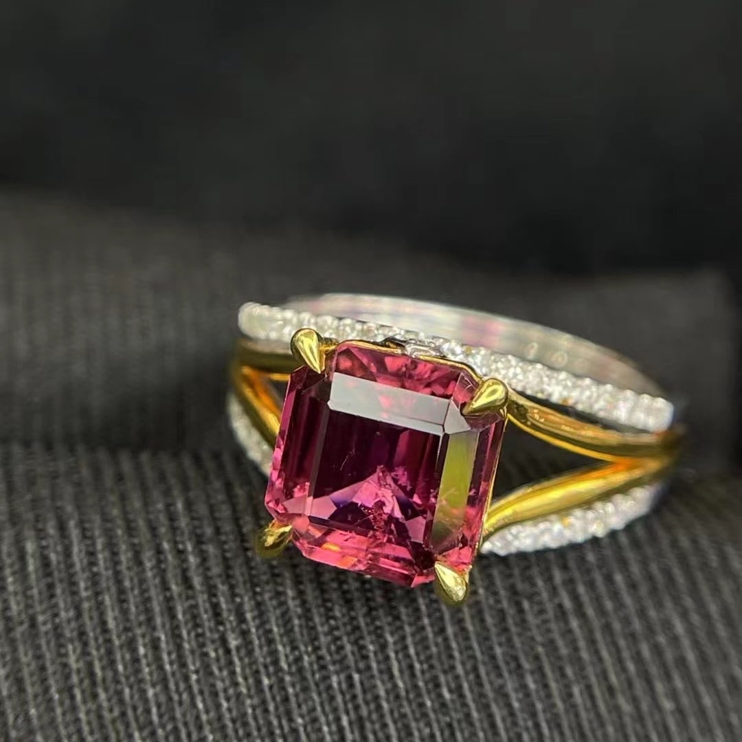 14k Gold 3.00 Ct Natural Tourmaline & Diamond Ring - 2